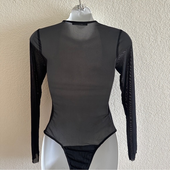 Zara Women’s Black Mesh Sheer Cutout Long Sleeve Bodysuit - Picture 5 of 8